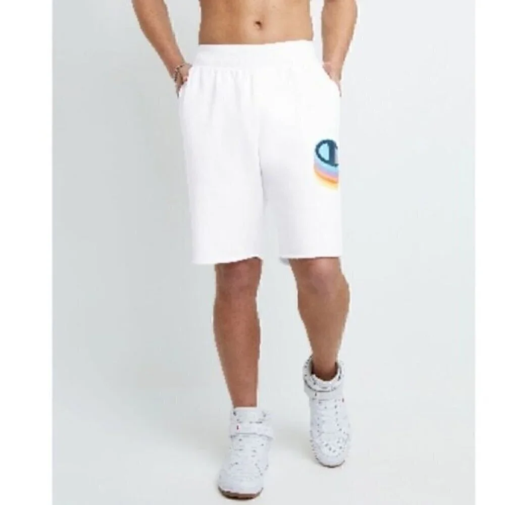 New CHAMPION White Reverse Weave Color Shadow Cut Off Shorts Large
